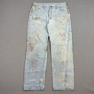Vintage DeeCee Work Jeans Mens 34x29 USA 70s Faded Farm Workwear Stained FLAWED